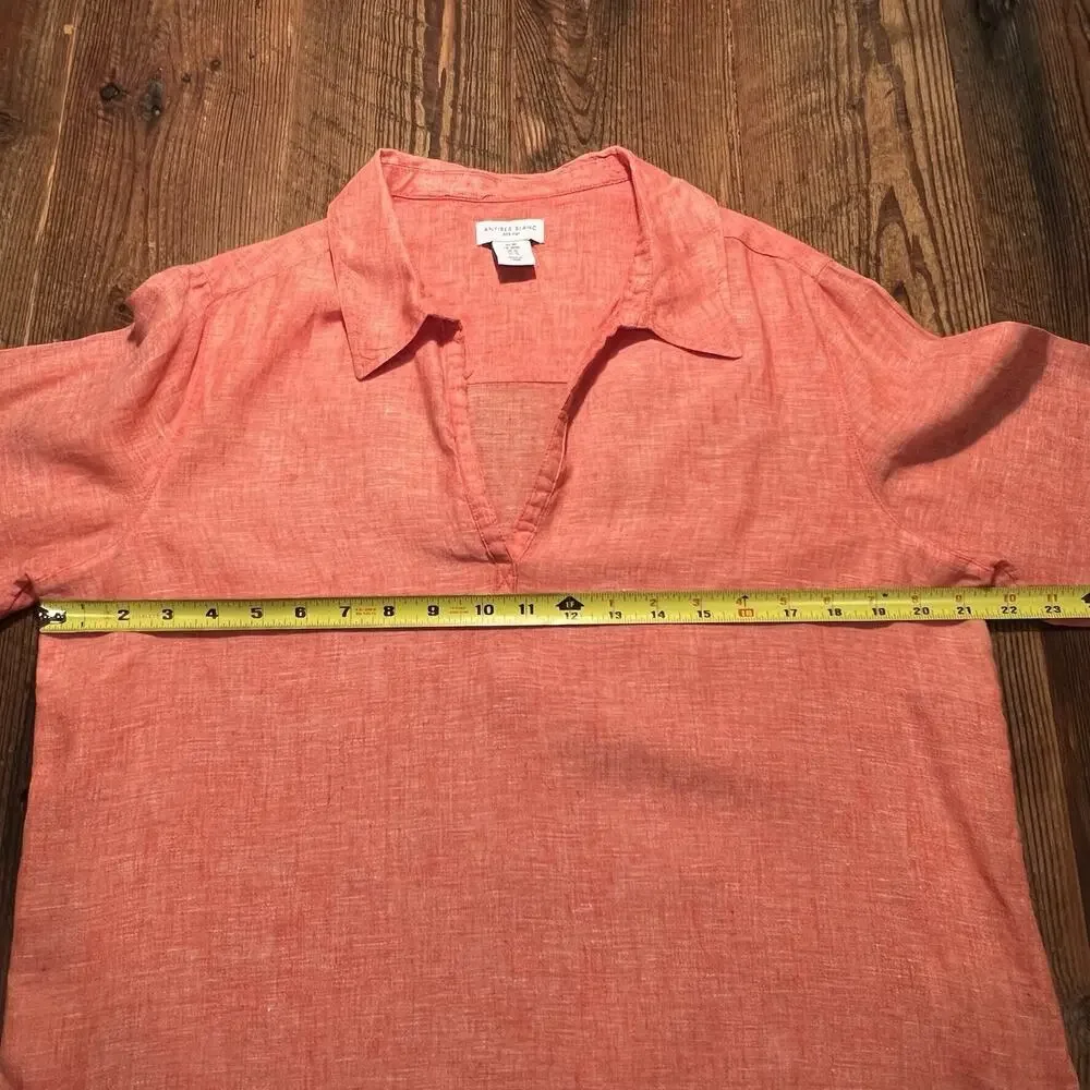 Antibes Blanc Coral Tunic 100% Linen Shirt Popover Coastal Lagenlook Medium - Picture 8 of 12